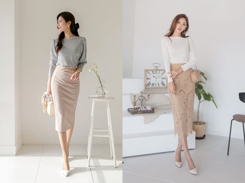 05ce6e28-cach-phoi-do-nu-50 Chân váy bút chì rất dễ phối đồ với các item công sở khác (Nguồn: yesstyle.com và Linz)