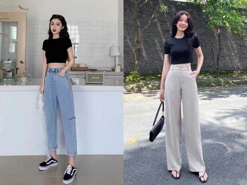 196b16d6-cach-phoi-do-nu-29 Quần cạp cao là item nữ thích hợp khi phối cùng áo croptop (Nguồn: BeeCost và daotaonec.edu.vn)
