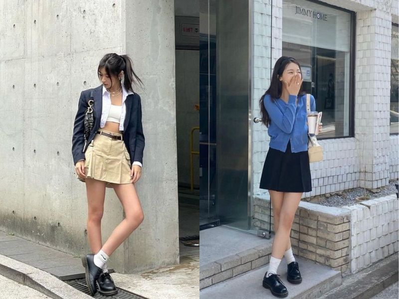 1a9e4ccb-phoi-do-voi-giay-oxford-nu-12 Chân váy ngắn giúp tôn lên sự trẻ trung (Nguồn: Vanessa & Marta/ Pinterest)