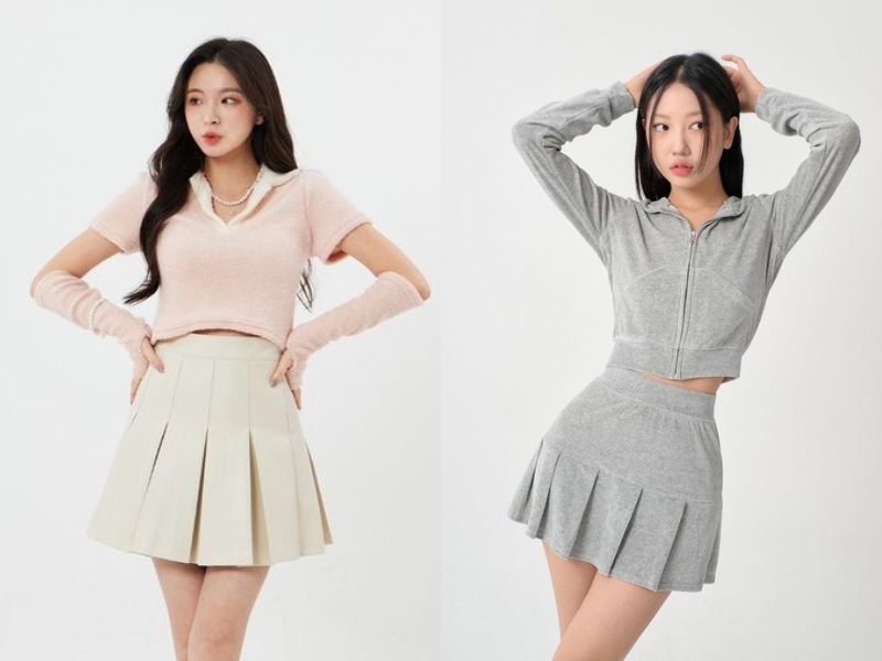 1e5bddd8-phoi-do-voi-chan-vay-xep-ly-ngan-7 Nữ tính, sang trọng với áo polo (Nguồn: yjw.archive, Keri - Pinterest)