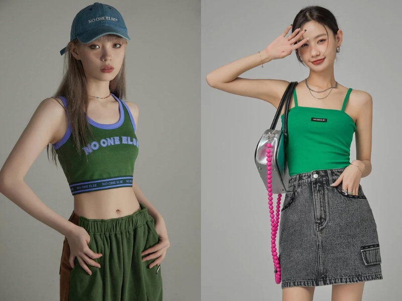 2209e65a-ao-xanh-la-mac-voi-quan-mau-gi-1 Quần áo xanh lá phù hợp với nhiều tông da, dáng người khác nhau (Nguồn: Chuu)