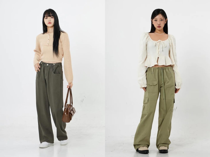 2de35f25-ao-xanh-la-mac-voi-quan-mau-gi-13 Áo be mang đến hơi hướng vintage, nhẹ nhàng (Nguồn: Lewkin)