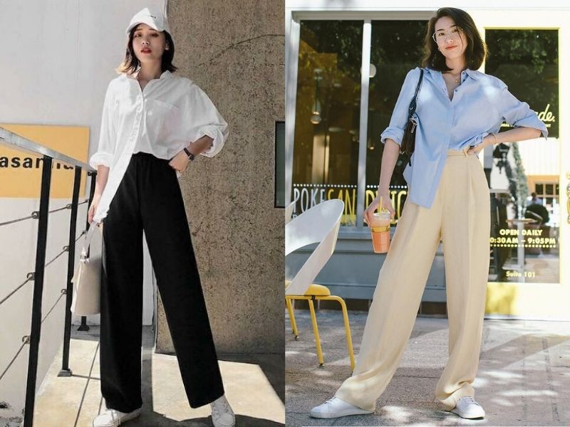 31bfc890-phoi-do-voi-quan-ong-suong-nu-23 Phối đồ với quần ống suông nữ chất liệu jean và áo sơ mi kẻ sọc dành cho các bạn học sinh, sinh viên (Nguồn: Đào tạo NEC/ Báo Thanh Niên)