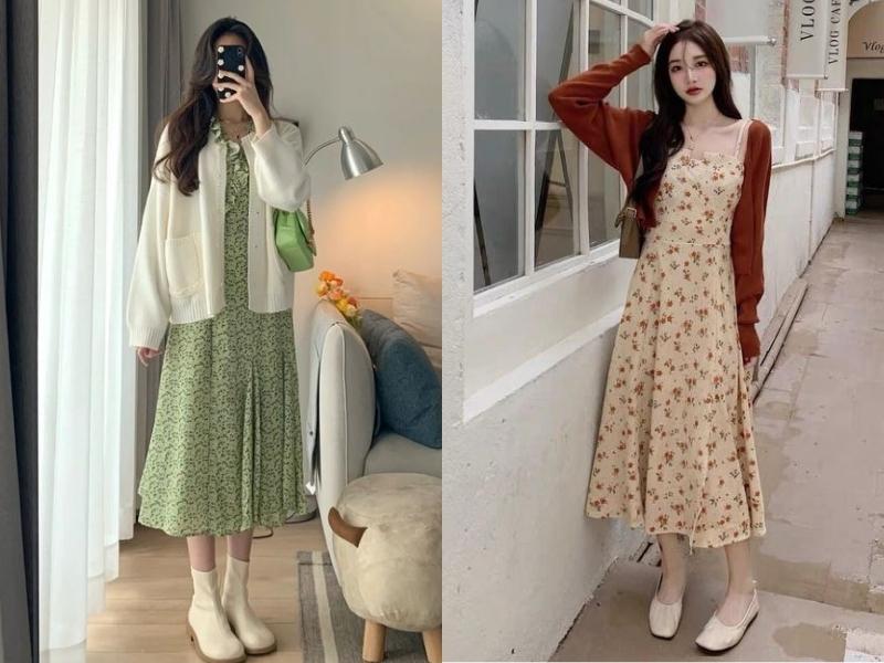 37ed19be-cach-phoi-do-nu-58 Đầm hoa nhí cũng rất dễ phối với các loại áo khoác cardigan khác nhau (Nguồn: Augenstern và Moonnnnn_1712)