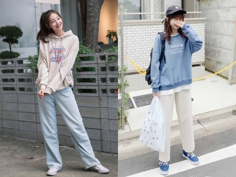 4549ccb2-phoi-do-voi-quan-ong-suong-nu-43 Áo sweater hoặc áo hoodie rất hợp mặc cùng quần ống suông (Nguồn: Đồng Phục Hải Anh/ Bảo Duyên Baby House)