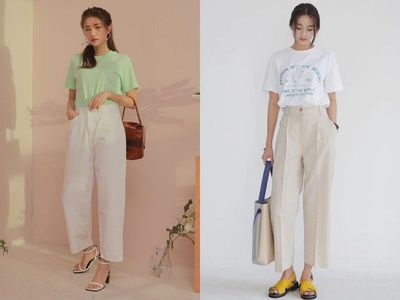 4c783748-phoi-do-voi-quan-ong-suong-nu-41 Sơ vin áo thun và quần ống suông là có ngay set đồ đi làm (Nguồn: Bum Shop/ Thiều Hoa)