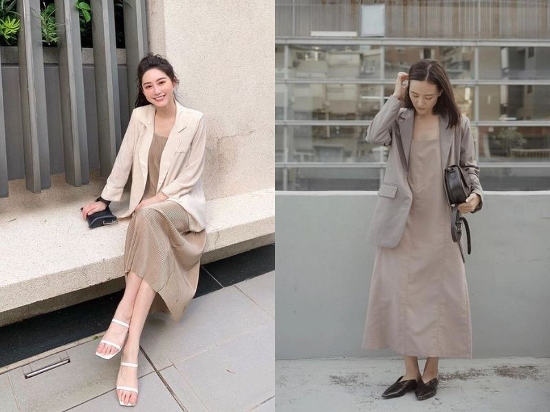 56a5647f-phoi-do-voi-ao-blazer-nu-38 Nếu bạn là người đơn giản, chỉ cần một chiếc váy suông phối với áo khoác blazer cũng đủ để gây ấn tượng (Nguồn: Kênh 14/ Chancos)