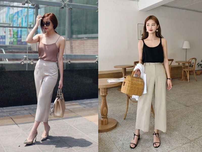 5e2fd662-phoi-do-voi-quan-ong-suong-nu-28 Phối đồ với quần ống suông nữ và áo hai dây trẻ trung, gợi cảm và thời trang (Nguồn: Xuongmaysi.vn/ Eva)