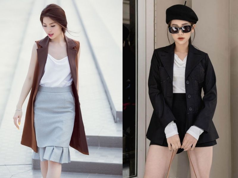 7346f88b-phoi-do-voi-ao-blazer-nu-23 Áo mặc trong blazer có cổ đổ thể hiện vẻ đẹp dịu dàng, e ấp của người con gái (Nguồn: Bohee/ Guu.vn)