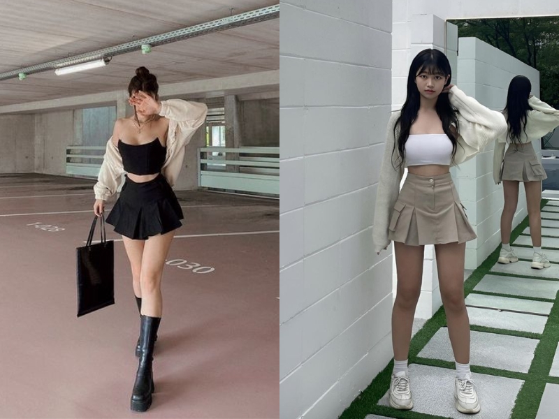 79ca0e26-phoi-do-voi-chan-vay-xep-ly-ngan-9 Trẻ trung, hiện đại khi phối với áo ống (Nguồn: Kayla, Dilys - Pinterest)