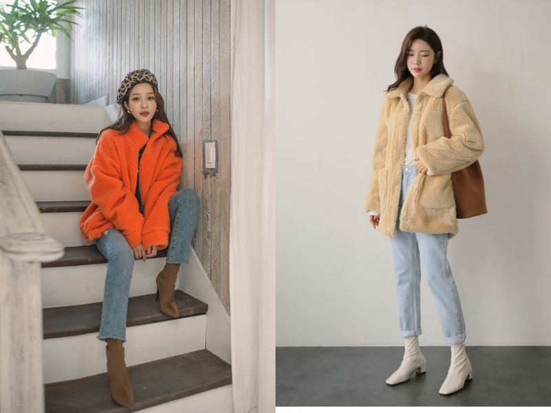 82be936c-ao-khoac-mua-dong-nu-dep-10 Áo khoác lông kết hợp với quần jean (Nguồn: Shopee Blog)