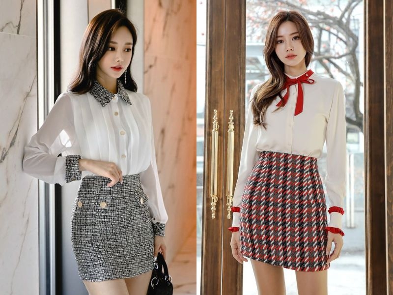8e557cfe-thoi-trang-cong-so-mua-dong-12 Phối với áo sơ mi và chân váy tweed