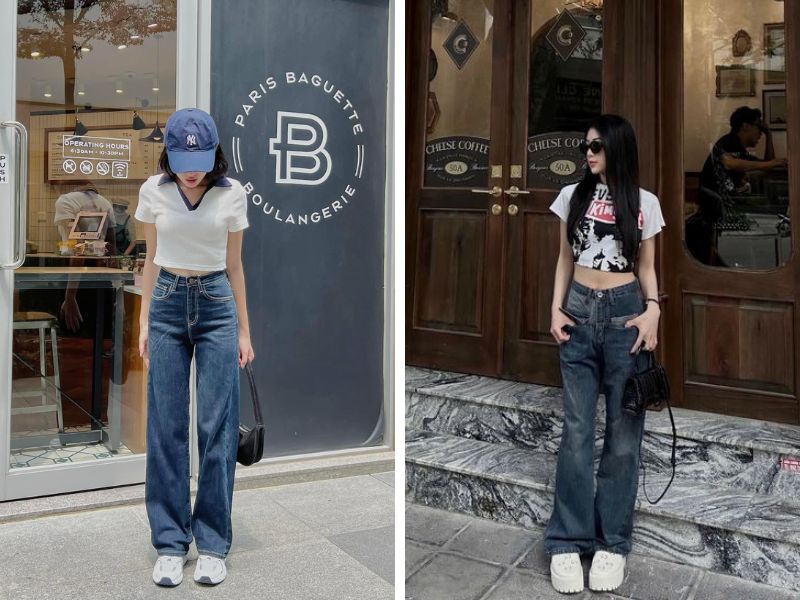 95f27480-ao-croptop-mac-voi-quan-gi7 Quần ống rộng luôn là item dễ phối đồ nhất của các nàng (Nguồn: Facebook Len / Instagram @dn.trram)