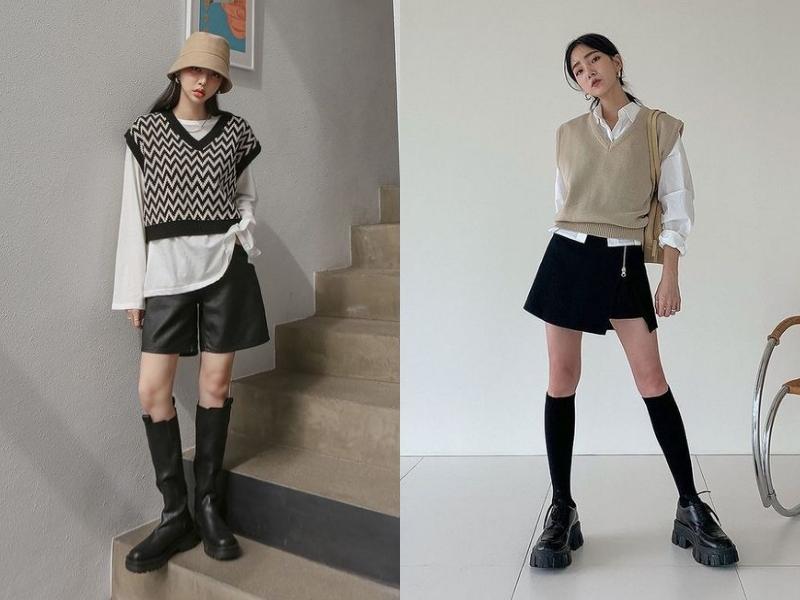 bde21406-cach-phoi-do-nu-98 Áo len gile phối cùng giày boot hoặc giày Oxford cũng tạo nên outfit nữ cool ngầu (Nguồn: Michelle Berenice và afamily.vn)