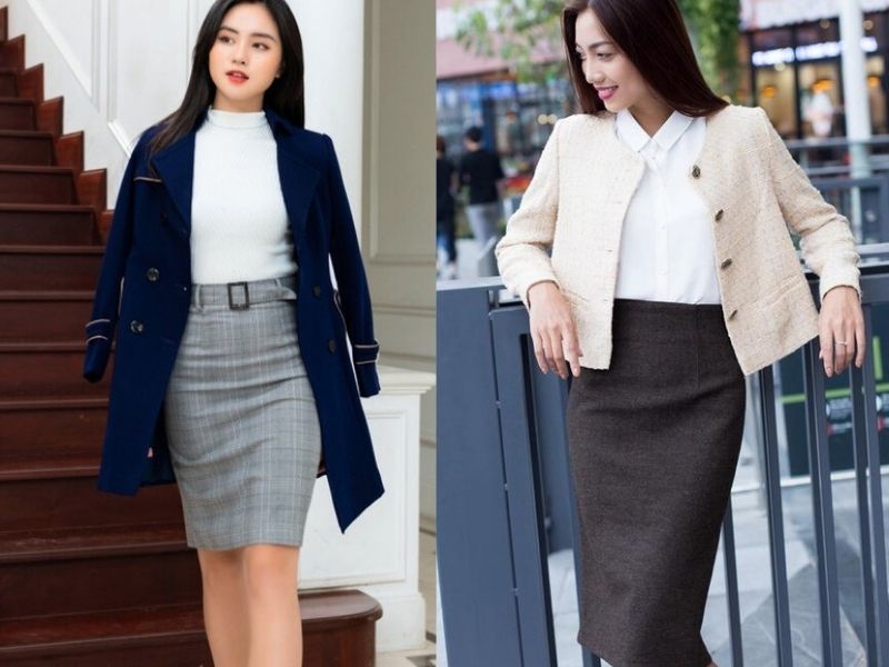 c9090ede-phoi-do-voi-ao-blazer-nu-32 Phối blazer với chân váy không thể thiếu những chiếc chân váy bút chì (Nguồn: LYBEE/ aFamily)