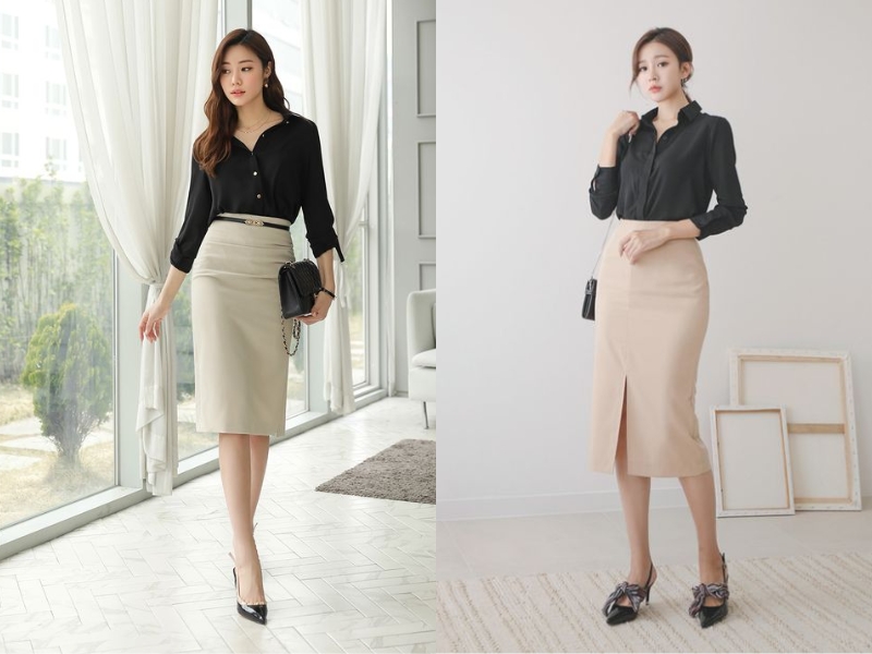 c91ec604-cach-phoi-do-nu-52 Áo sơ mi sẽ giúp set đồ thanh lịch, phù hợp với môi trường công sở (Nguồn: eranzi.co.kr)