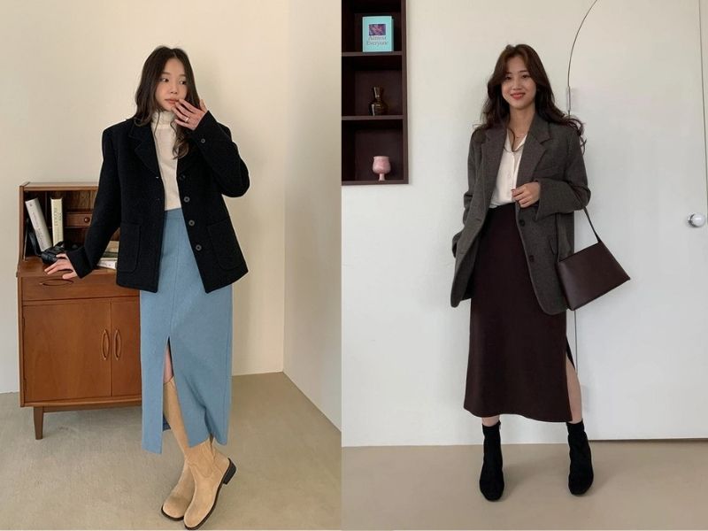 cd96f82a-phoi-do-voi-ao-blazer-nu-42 Áo blazer và váy xẻ tà cũng có thể tạo nên một tổng thể trẻ trung, năng động (Nguồn: The Cloth/ TintucOnline)