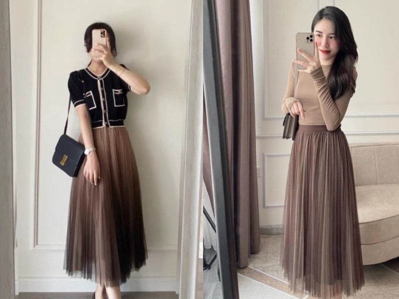 d2d9a442-vay-xep-ly-vintage Chân váy maxi xếp ly mang phong cách vintage (Nguồn: shopxiaolizi.com)