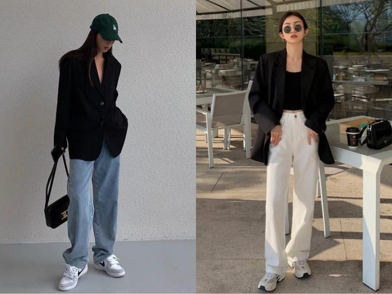 d32fe9df-cach-phoi-do-nu-97 Áo blazer đen cũng giúp outfit của bạn trông cool ngầu hơn (Nguồn: thestylepanorama.com và Maggie Guo)