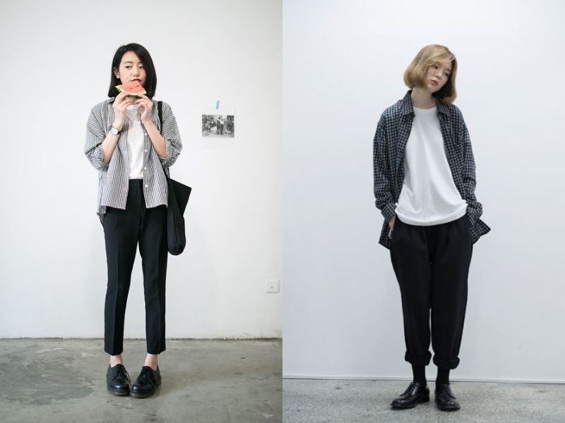 d8e3896a-phoi-do-voi-giay-oxford-nu-18 Áo sơ mi caro giúp trang phục bớt nhàm chán (Nguồn: Sophie Davies & Wattpad / Pinterest)