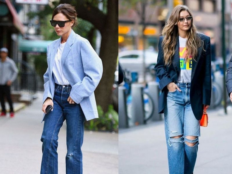 dd0759ef-phoi-do-voi-ao-blazer-nu-20 Áo blazer nữ phối đồ với áo thun cũng được các biểu tượng thời trang thế giới yêu thích (Nguồn: Phụ Nữ Today)