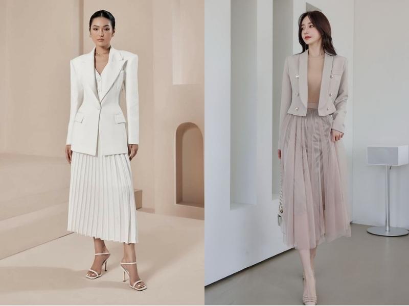 e031a25a-cach-phoi-do-nu-14 Chân váy xếp ly sẽ giúp set đồ thêm thanh lịch và cuốn hút (Nguồn: Xích Hà Châu và Linz)