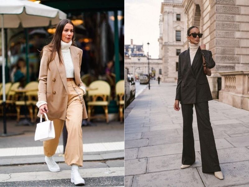 e0976574-phoi-do-voi-ao-blazer-nu-70 Một trong những cách mặc áo blazer nữ đẹp chính là kết hợp với áo cổ lọ (Nguồn: Dân Việt/ Chancos)