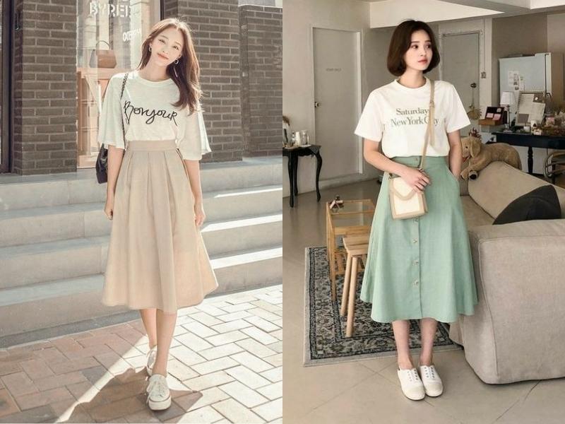 f0b0f18d-cach-phoi-do-nu-24 Chân váy dài gam màu trung tính cũng giúp bạn có set đồ nữ nhẹ nhàng, nữ tính (Nguồn: Luli Sams và Ludymilla)