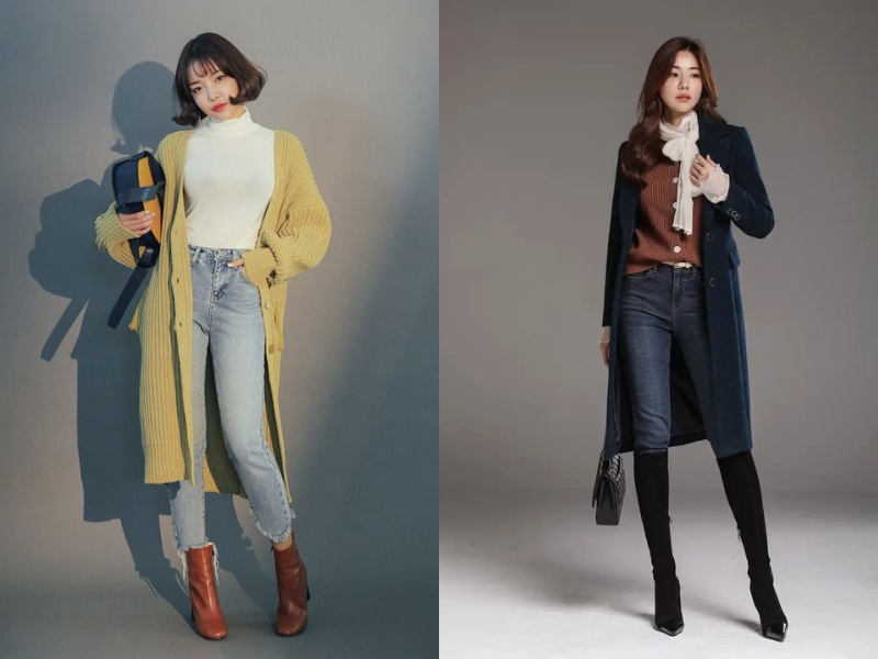 f540f7ed-ao-khoac-mua-dong-nu-dep-8 Phối áo khoác dáng dài với quần jean và boots rất năng động cho các bạn nữ (Nguồn: Shopee Blog)